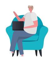 Man with laptop on chair working vector design