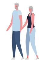 Senior woman and man cartoons holding hands vector design