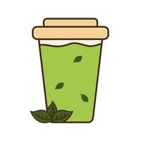 iced tea mug with leaves line and fill style icon vector design