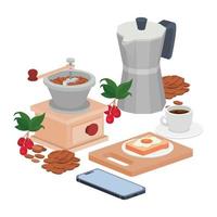 bundle of items for cooking and drinking coffee on white background vector