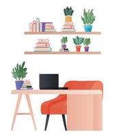 desk with laptop and plants vector design