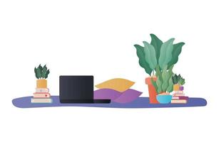 laptop cushions plants and books vector design