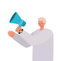 man with blonde hair, gray coat and a megaphone vector