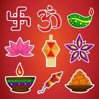 etiqueta engomada del conjunto de elementos de diwali vector