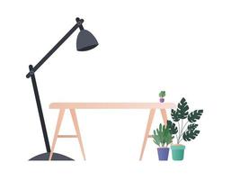 desk with lamp and plants vector design