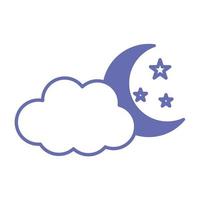 Luna con nube y estrellas, línea y diseño de vector de icono de estilo de relleno