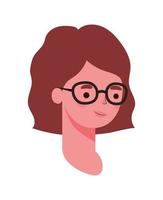 Rostro de mujer con pelo rojo y gafas sobre un fondo blanco. vector