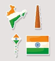 cuatro iconos de la independencia de la india vector