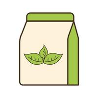 tea bag with leaves line and fill style icon vector design