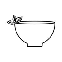 taza de té con hojas de diseño de vector de icono de estilo de línea