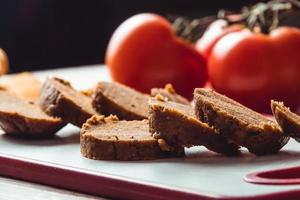 Cooking vegan food. Seitan is vegan meat for veggie burger photo