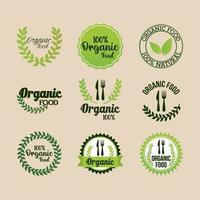 set of organic food lettering on light color background vector