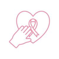 breast cancer ribbon in heart with hand line style icon vector design