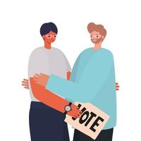 men with a poster vote on a withe background vector