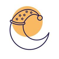 Luna durmiente con diseño de vector de icono de estilo de línea de sombrero