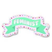 feminist lettering on a sky blue ribbon feminist stickers vector