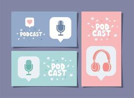 three podcast posters vector