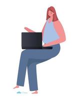 seated woman with laptop working vector design