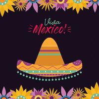 mexican hat with flowers vector design