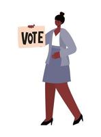 mujer vestida con falda gris con un cartel de votación vector