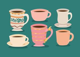 six coffee cups vector