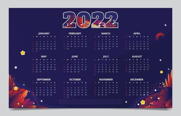 2022 Calendar Template with Floral Themes