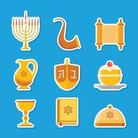 conjunto de pegatinas de elementos de menorah hanukkah vector