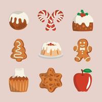 colección de iconos de doodle de comida y merienda navideña vector