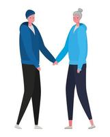 Senior woman and man cartoons with sportswear holding hands vector design