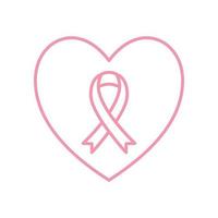 cinta de cáncer de mama en diseño de vector de icono de estilo de línea de corazón