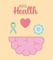 mental health with brain and icon set vector design