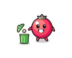 illustration of the cranberry throwing garbage in the trash can vector