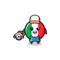 the woodworker italy flag mascot holding a circular saw vector