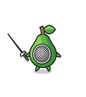 avocado earth cartoon as fencer mascot vector