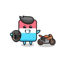 cute eraser cartoon as a motorcycle racer vector