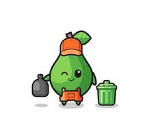 the mascot of cute avocado as garbage collector vector