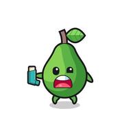 avocado mascot having asthma while holding the inhaler vector