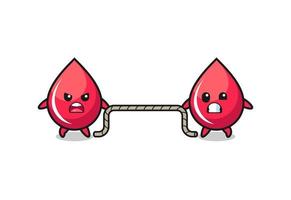 cute blood drop character is playing tug of war game vector