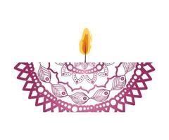 Mandala de color fucsia con una vela sobre fondo blanco. vector