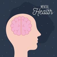 mental health with brain inside head vector design