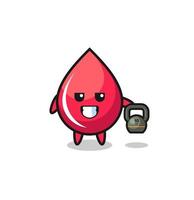 blood drop mascot lifting kettlebell in the gym vector