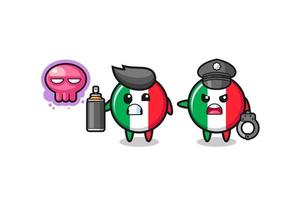 Dibujos animados de bandera de Italia haciendo vandalismo y capturado por la policía vector