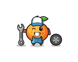 the mandarin orange character as a mechanic mascot vector