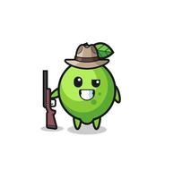 lime hunter mascot holding a gun vector