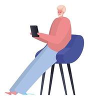 Man with tablet on chair working vector design