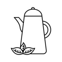 tea kettle with leaves line style icon vector design