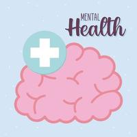 mental health with brain and cross icon vector design