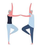 Senior woman and man cartoons doing yoga vector design