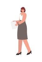 woman with reddish hair, white shirt and one paper vector