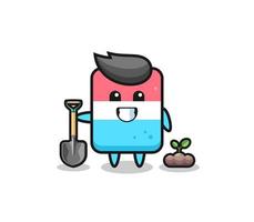 cute eraser cartoon is planting a tree seed vector